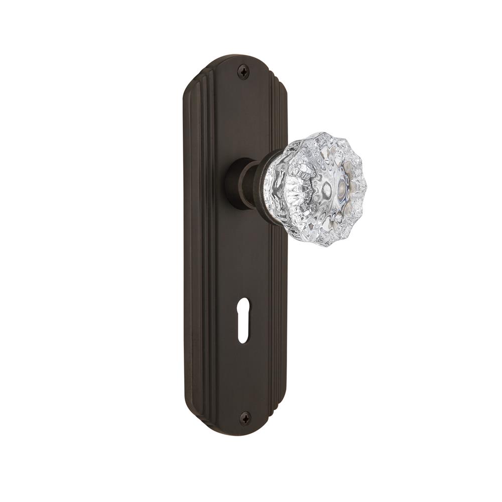 Nostalgic Warehouse 718102  Deco Plate with Keyhole Privacy Crystal Glass Door Knob in Oil-Rubbed Bronze